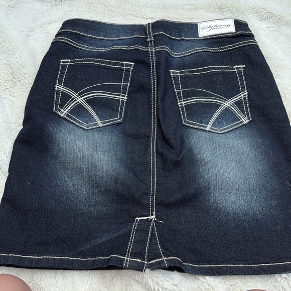 Subway Dark Wash Denim Pencil Skirt | Size 27 | Y2K Contrast Stitch Streetwear - Picture 4 of 6